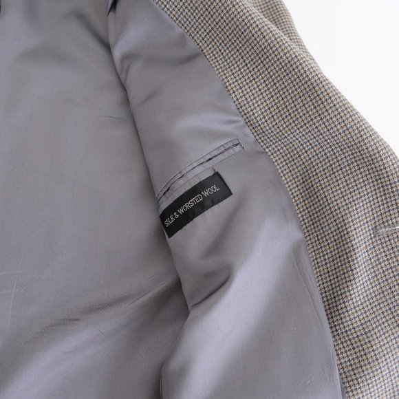 Andrew Fezza  Olive Houndstooth Silk & Wool Blazer Size 42R - Picture 7 of 15
